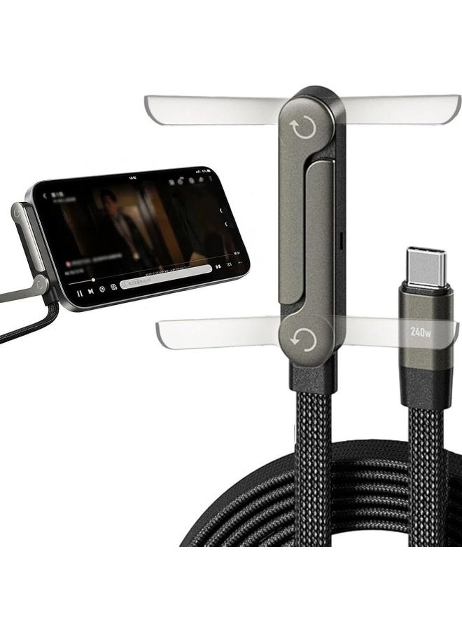 MINGDI Foldable 240W Dual Type-C Fast Charging Cable with Phone Stand - 2-in-1 Invisible Holder for Gaming/Office/Car Travel, Compatible with iPhone 15 Pro Max Samsung Galaxy S24 Ultra - Image 3